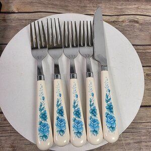Corelle Blue Velvet Roses Flatware Set By Cambridge Silversmiths Stainless Steel